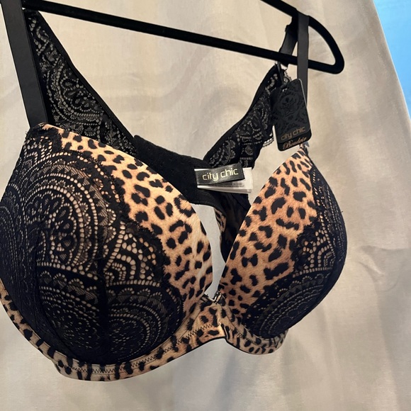 New City chic boudoir leopard bra plus 40DD black lace - Picture 1 of 2
